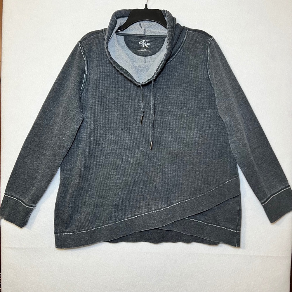 Calvin Klein Grunge Streetwear Oversized Gray Acid Wash Cowl Neck Sweatshirt XXL